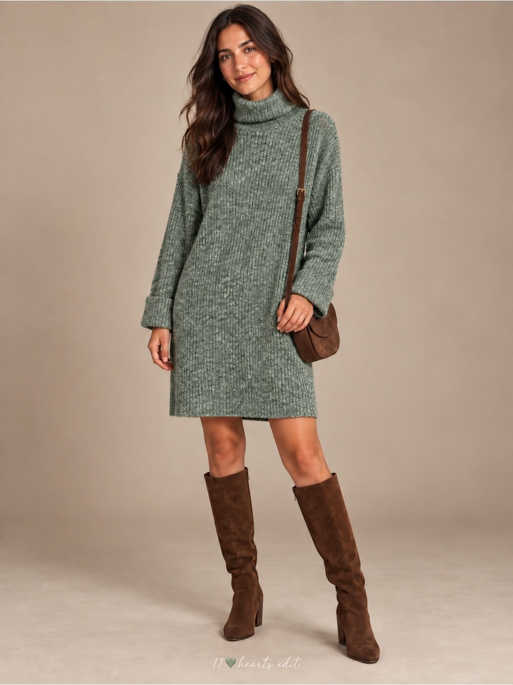 Mango Green Turtleneck Sweater Dress Small NWOT